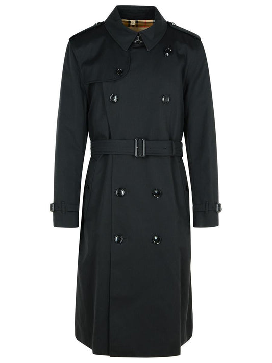Burberry – Langer schwarzer Trenchcoat „Kensington“ aus Baumwolle