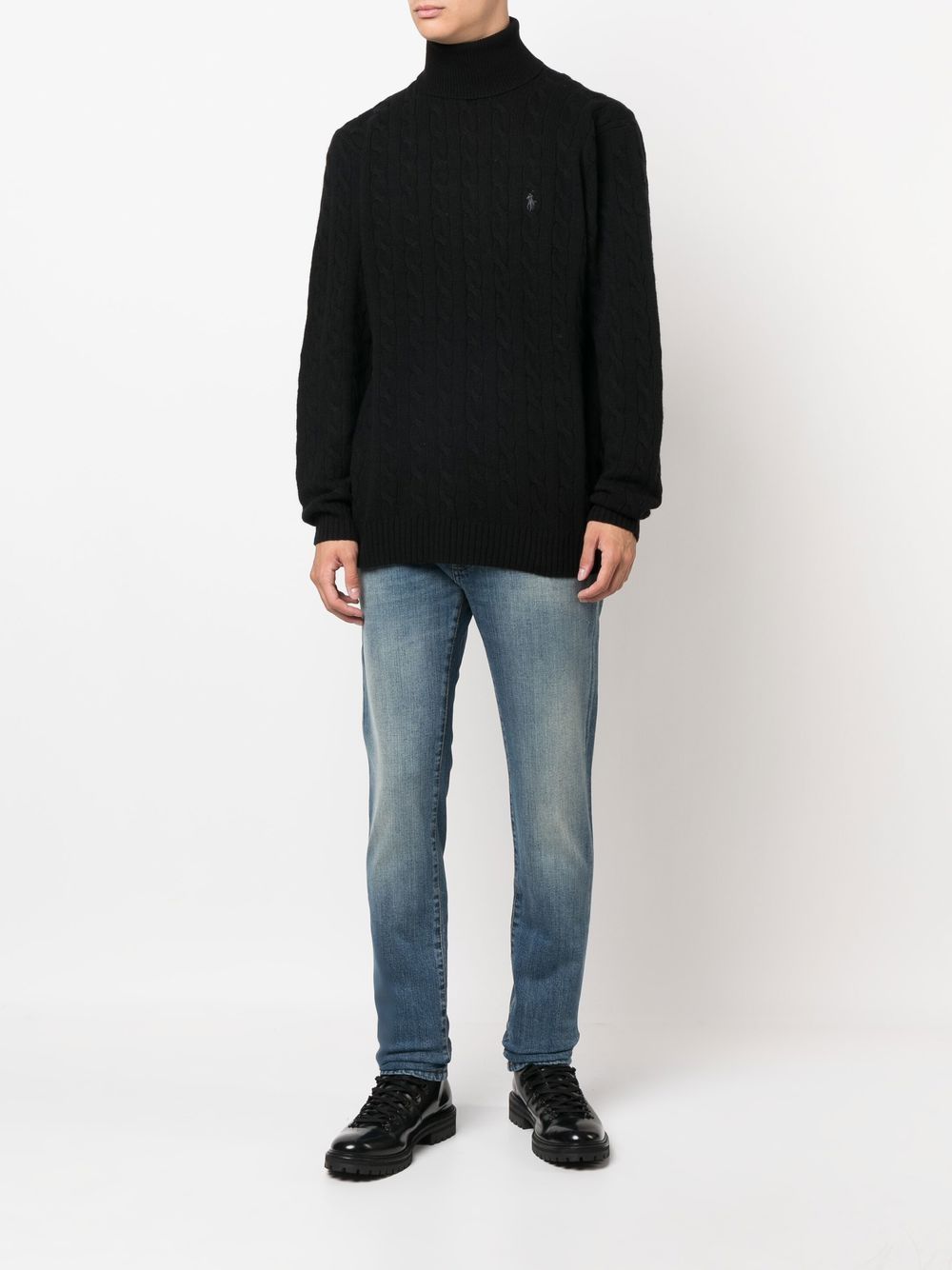 Rollkragenpullover aus Kaschmir und Wolle mit Zopfmuster