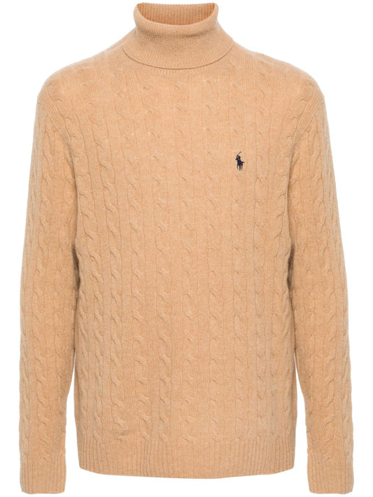 Rollkragenpullover aus Kaschmir und Wolle mit Zopfmuster