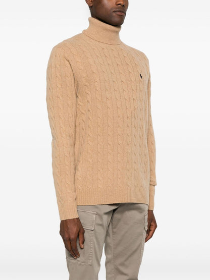 Rollkragenpullover aus Kaschmir und Wolle mit Zopfmuster