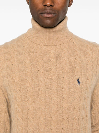 Rollkragenpullover aus Kaschmir und Wolle mit Zopfmuster