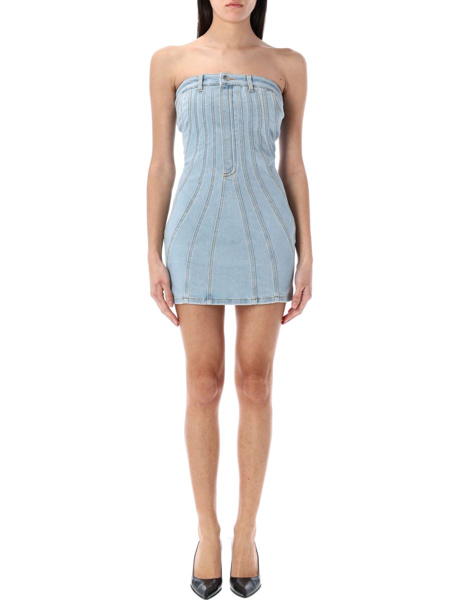 Mugler Spiral Denim Bustierkleid